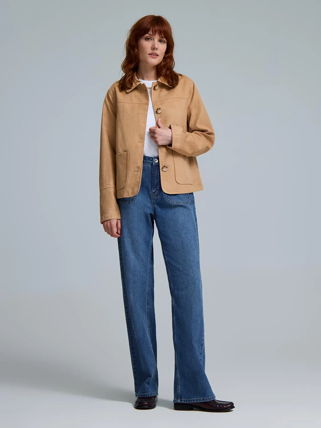 Faux Suede Jacket Minimal Travel Look