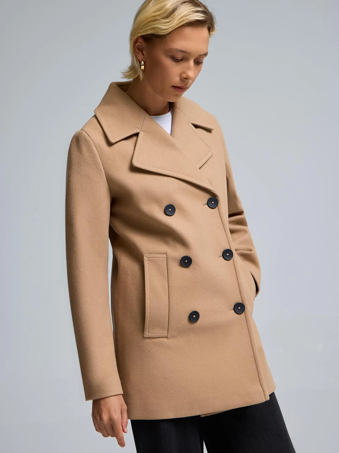 Clean Minimal Look Faux Wool Peacoat