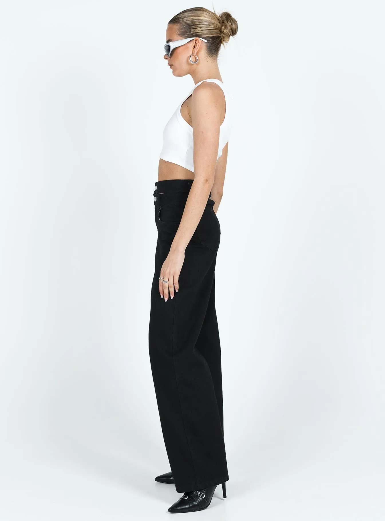 Classic Fit Design Artist Vibe Durable Bansley Double Waistband Jeans Black Denim