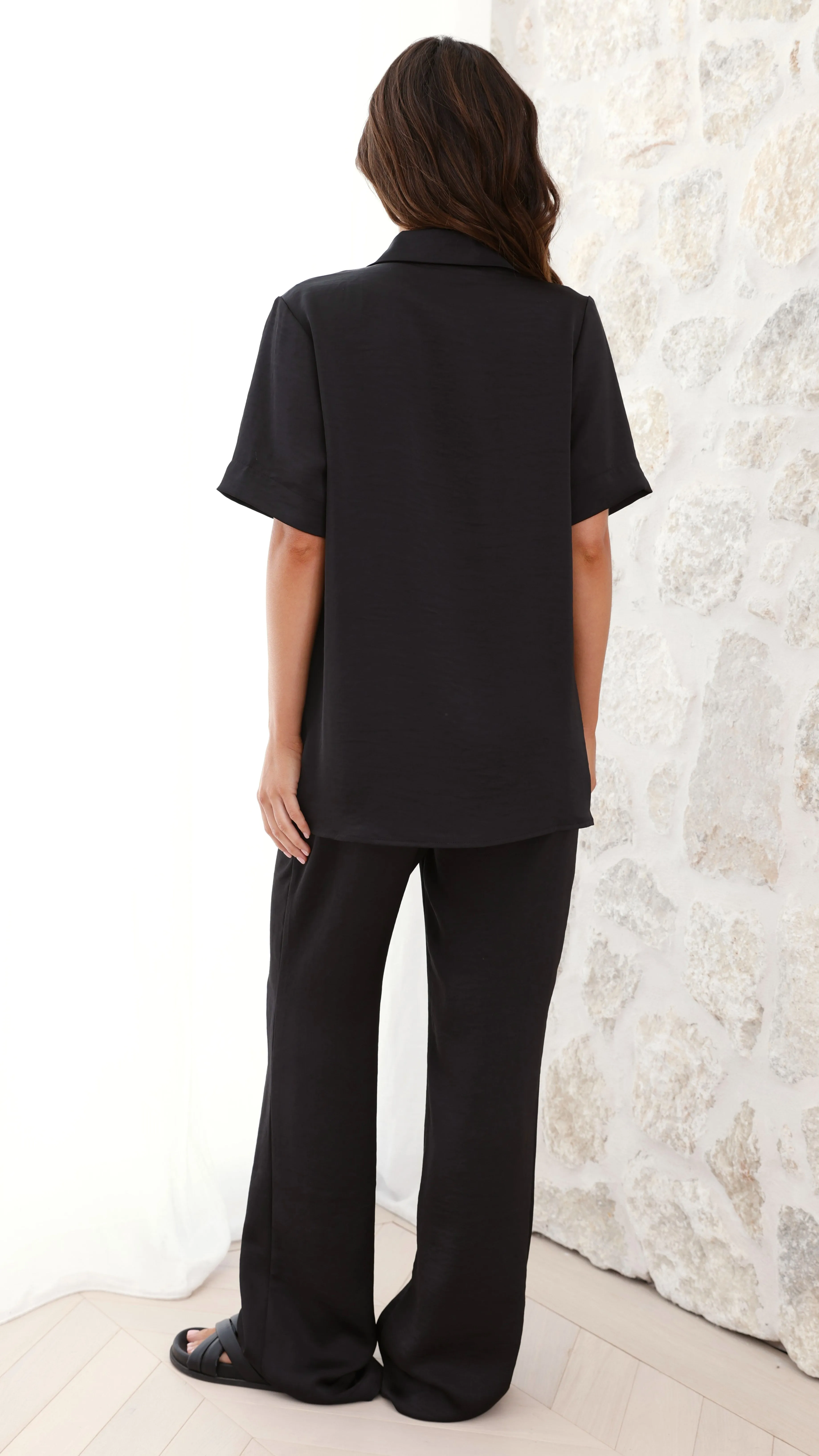 LowMaintenance Easy Tunic Imogen Button Shirt - Black