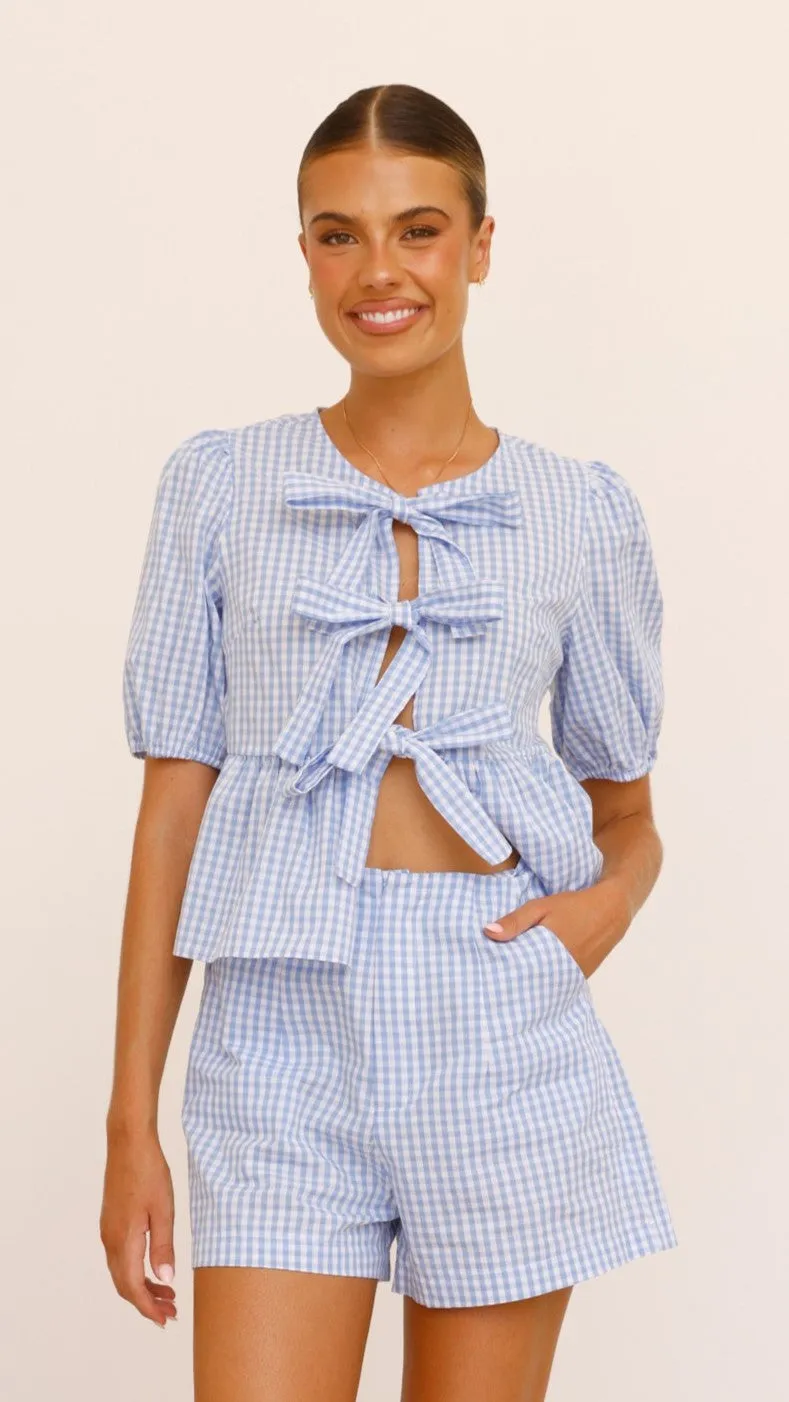 Belle Tie Front Shirt - Blue Check Italian Flair