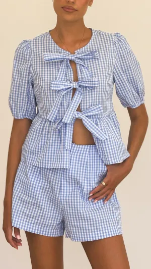 Run Ready lightweight pants Belle Tie Front Shirt - Blue Check