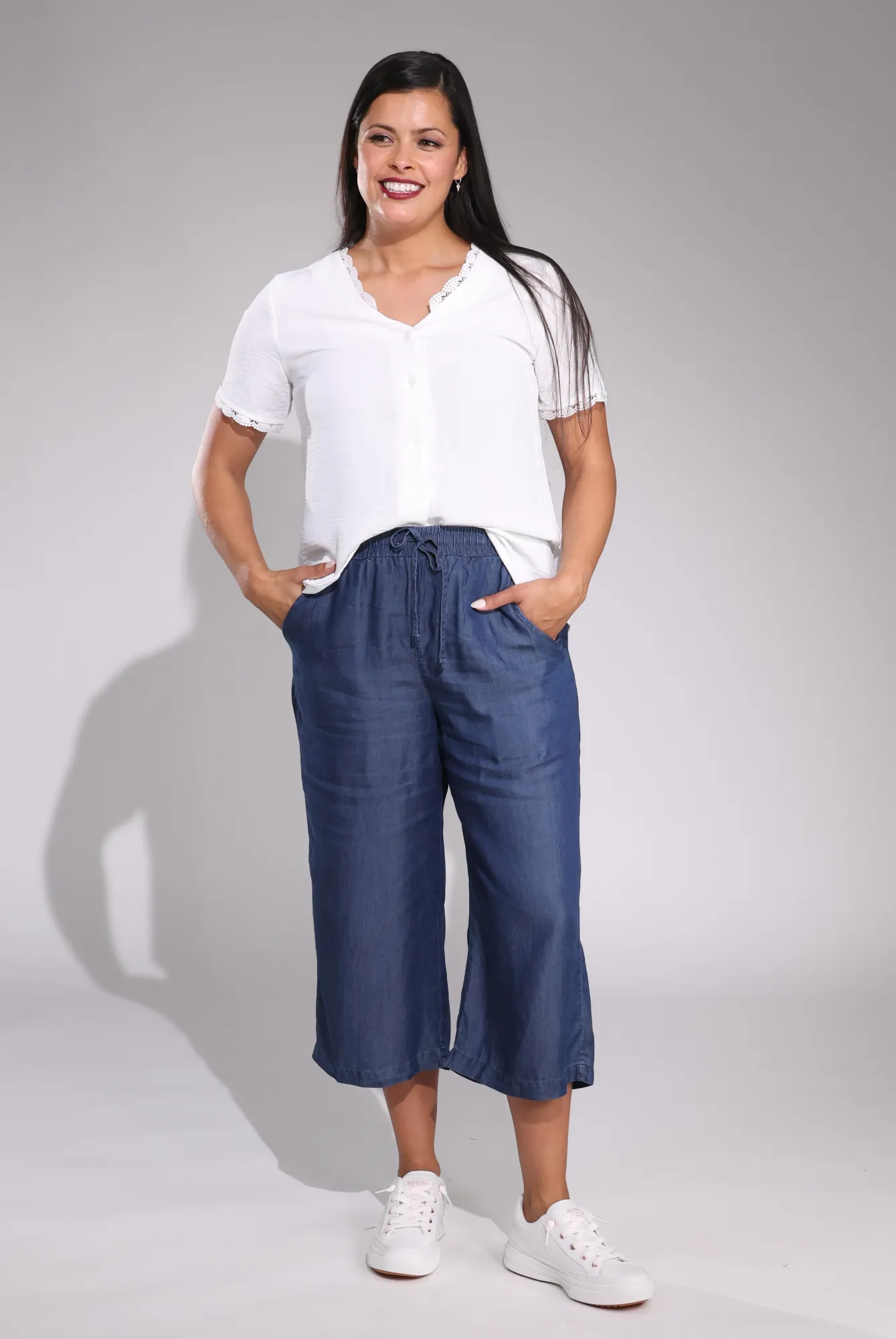 Anti Pilling Surface Mid Calf Pants | DARK INDIGO | 6636C1