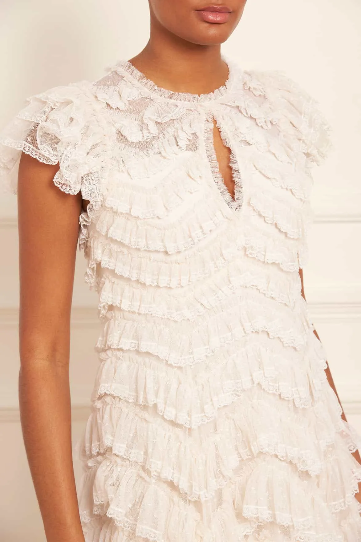 Ruffle-Detail Indoor Event Libby Lace Gown