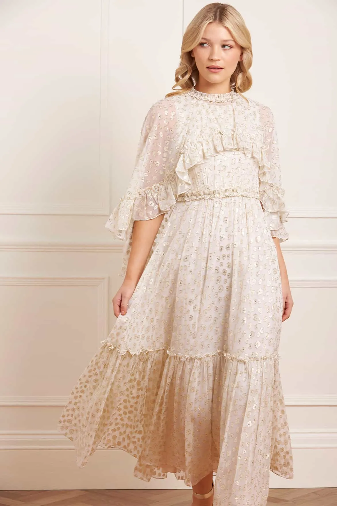 Seamless-Look Harper Lurex Cape Ankle Gown