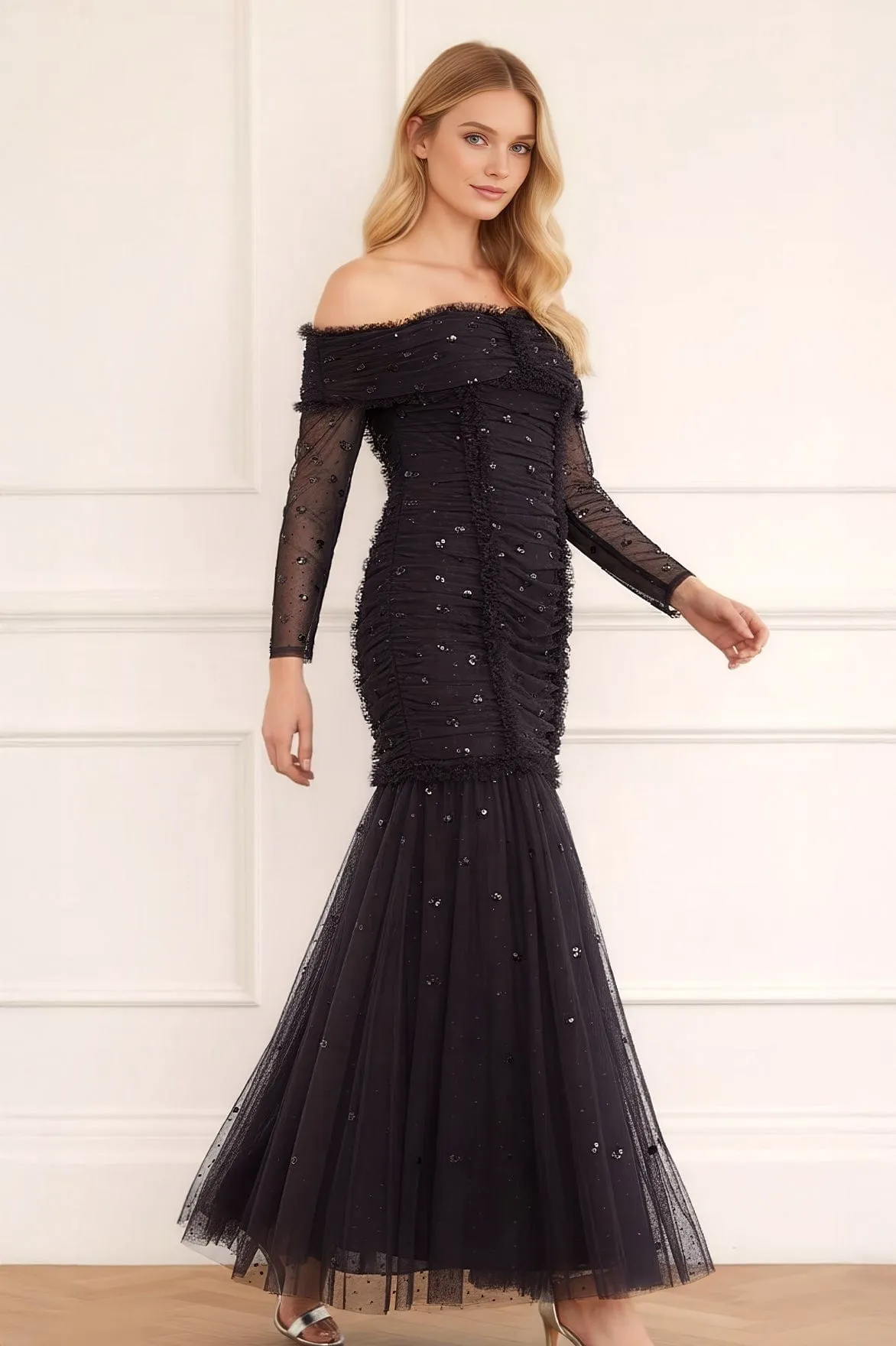 Day Fit Love Heart Rouched Off-Shoulder Gown