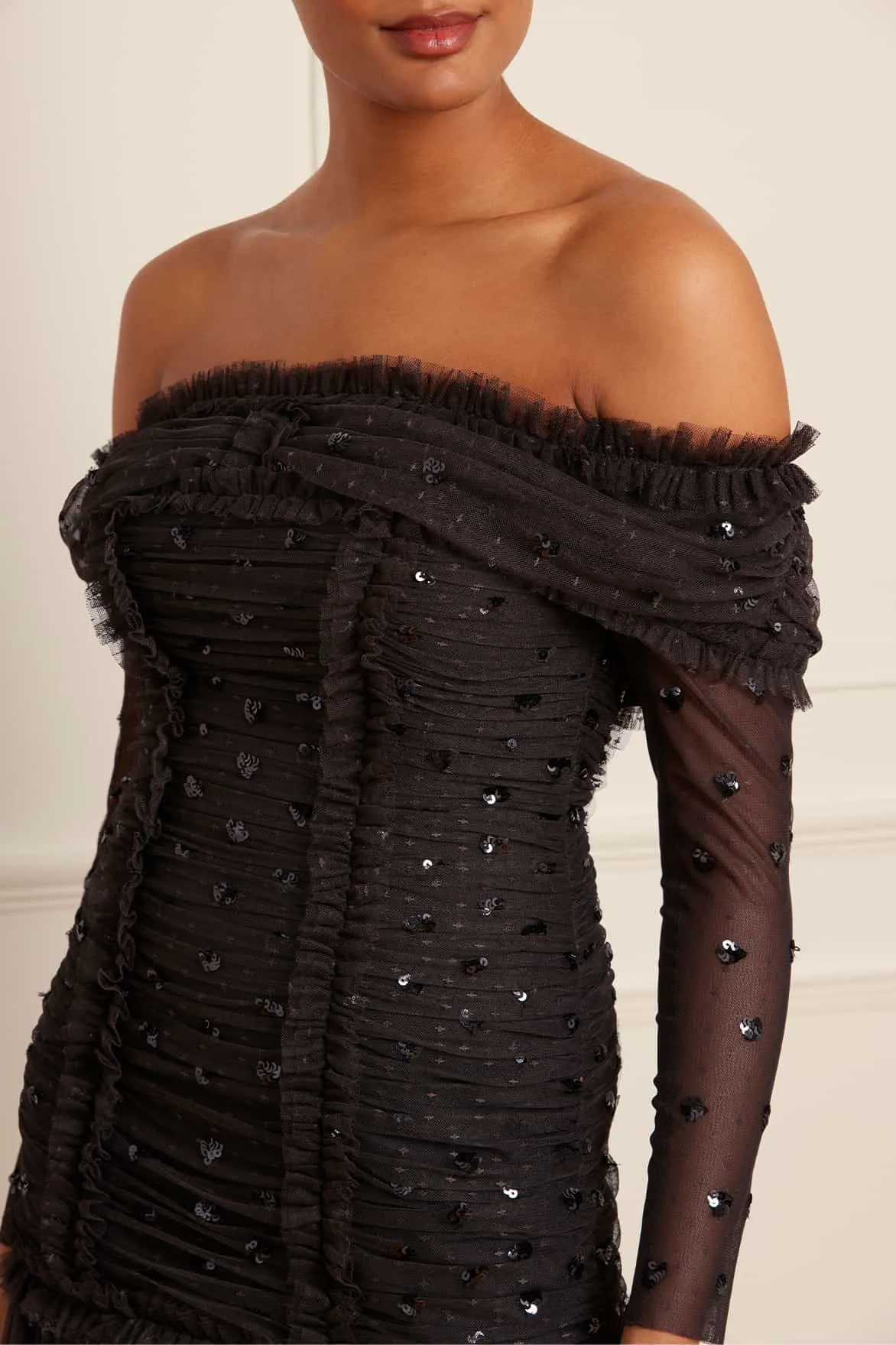 Love Heart Rouched Off-Shoulder Gown Clear Blush