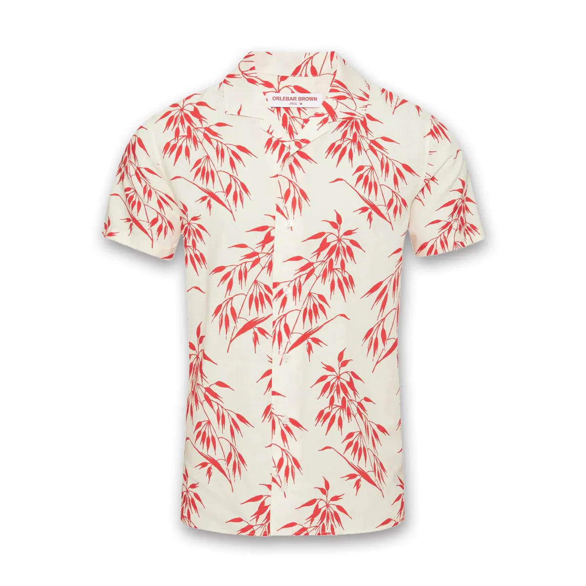 Biodegradable Options Breezy Design Orlebar Brown - Hibbert Bamboo SS Shirt in White Sand/Summer Red