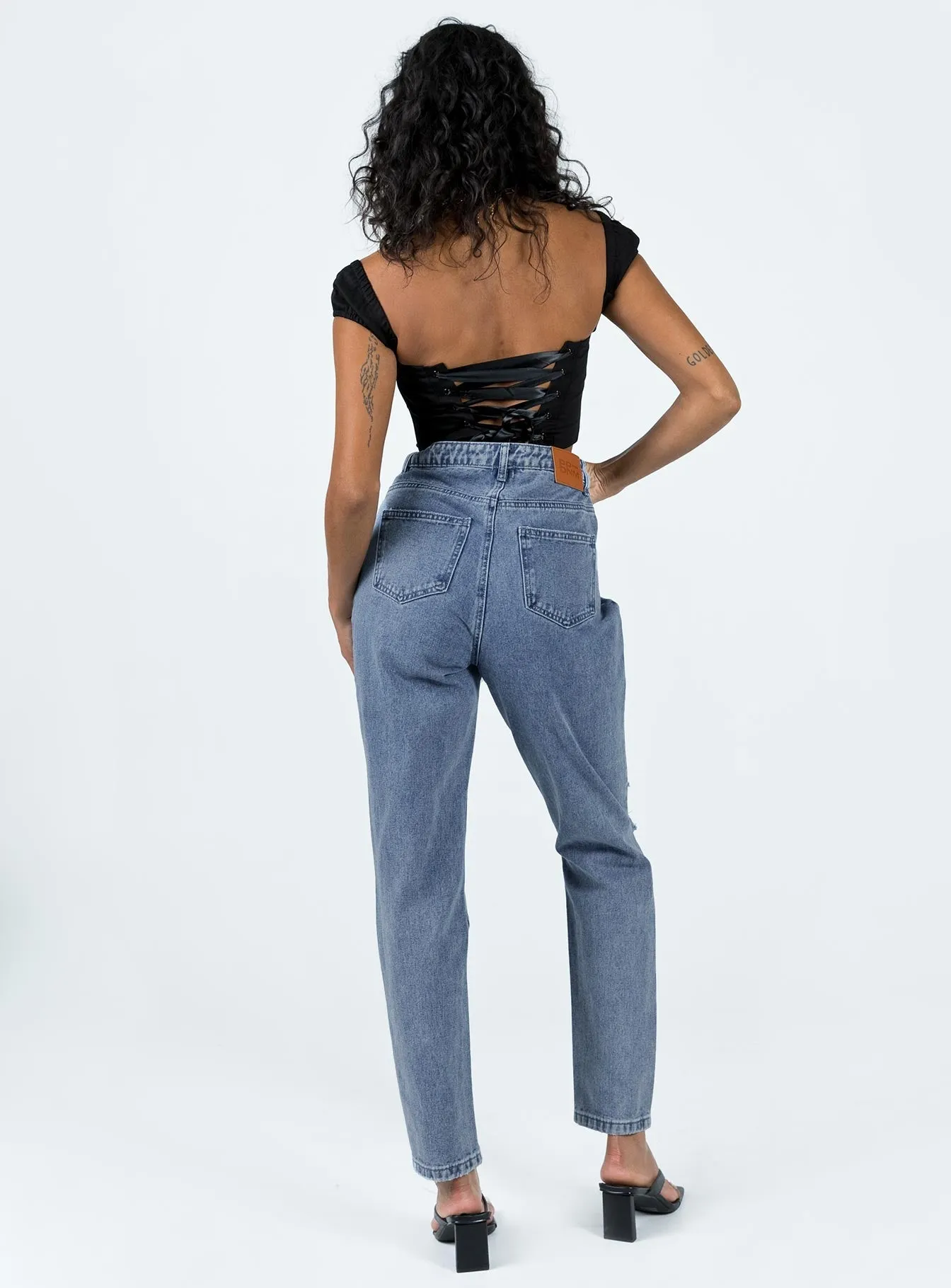 Unofficial High Waisted Mom Jean Light Wash Denim Relaxed Fit Waist