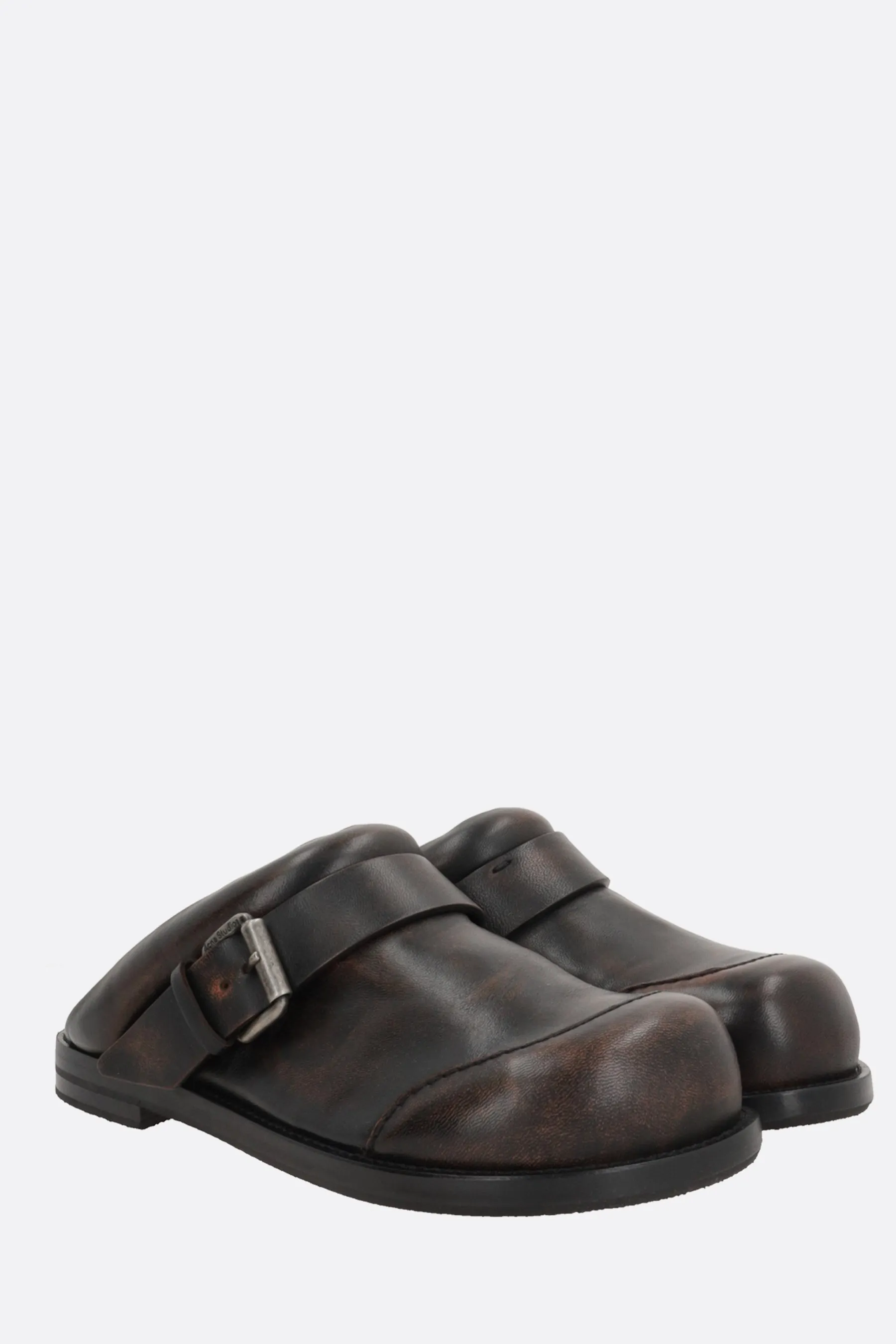 Skill Hike glossy leather mules with buckle-detail