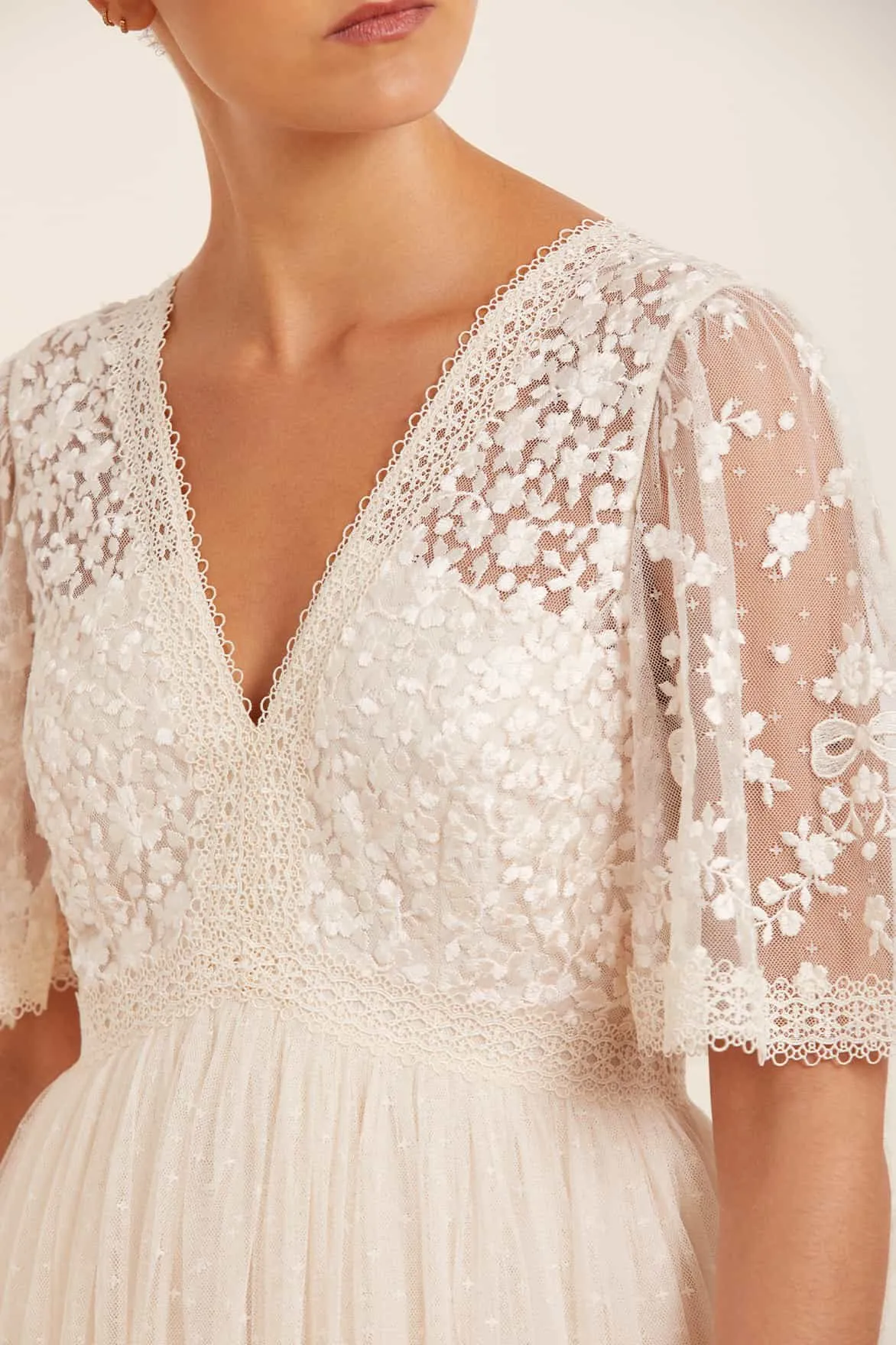 Tear-resistant Wool-Blend Celestia Ribbon Bodice Ankle Gown