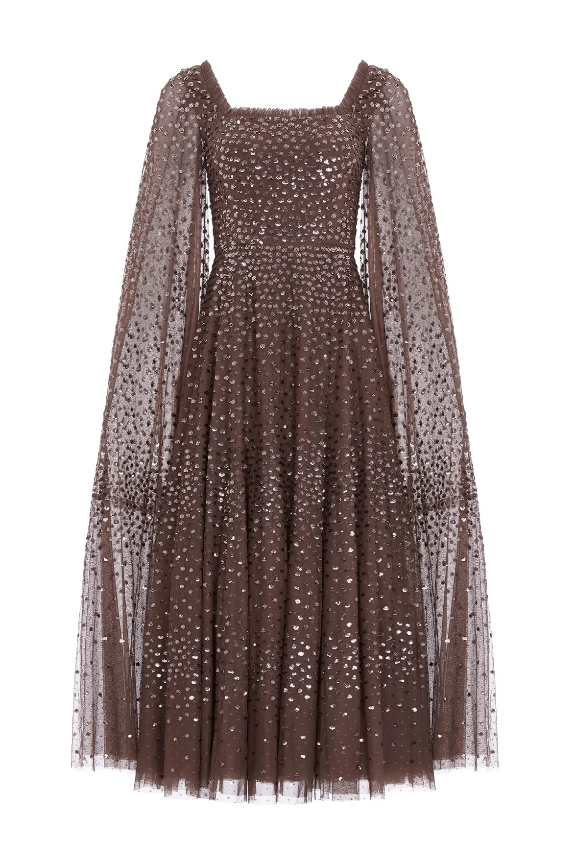 Flowy-Shape Day Chic Scatter Dot Cape Sleeve Ankle Gown