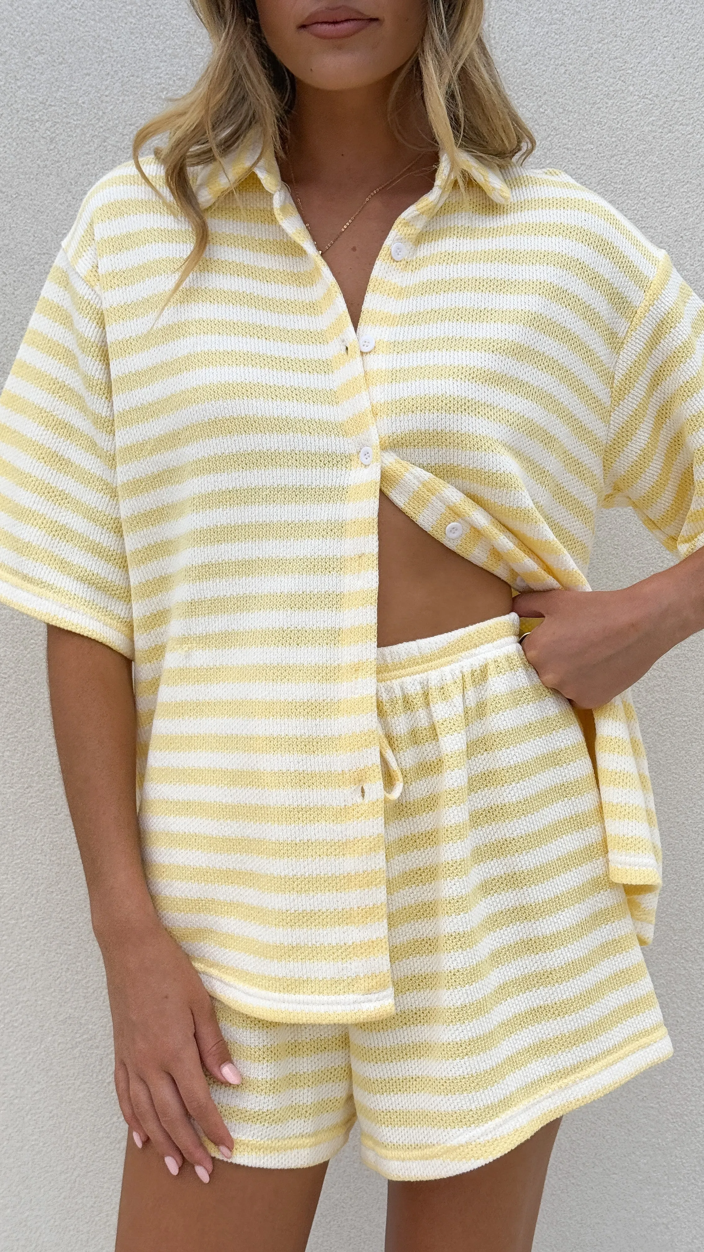 Romi Shirt and Shorts Set - Yellow Stripe Durable materials Business Outfit
