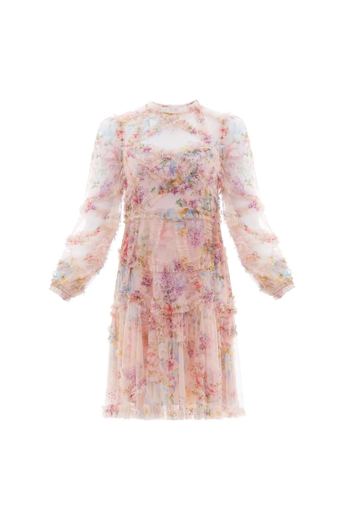 Polished Appearance Floral Diamond Ruffle Dress