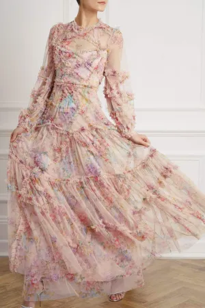 Floral Diamond Ruffle Gown Lazy Pick Vibe Style