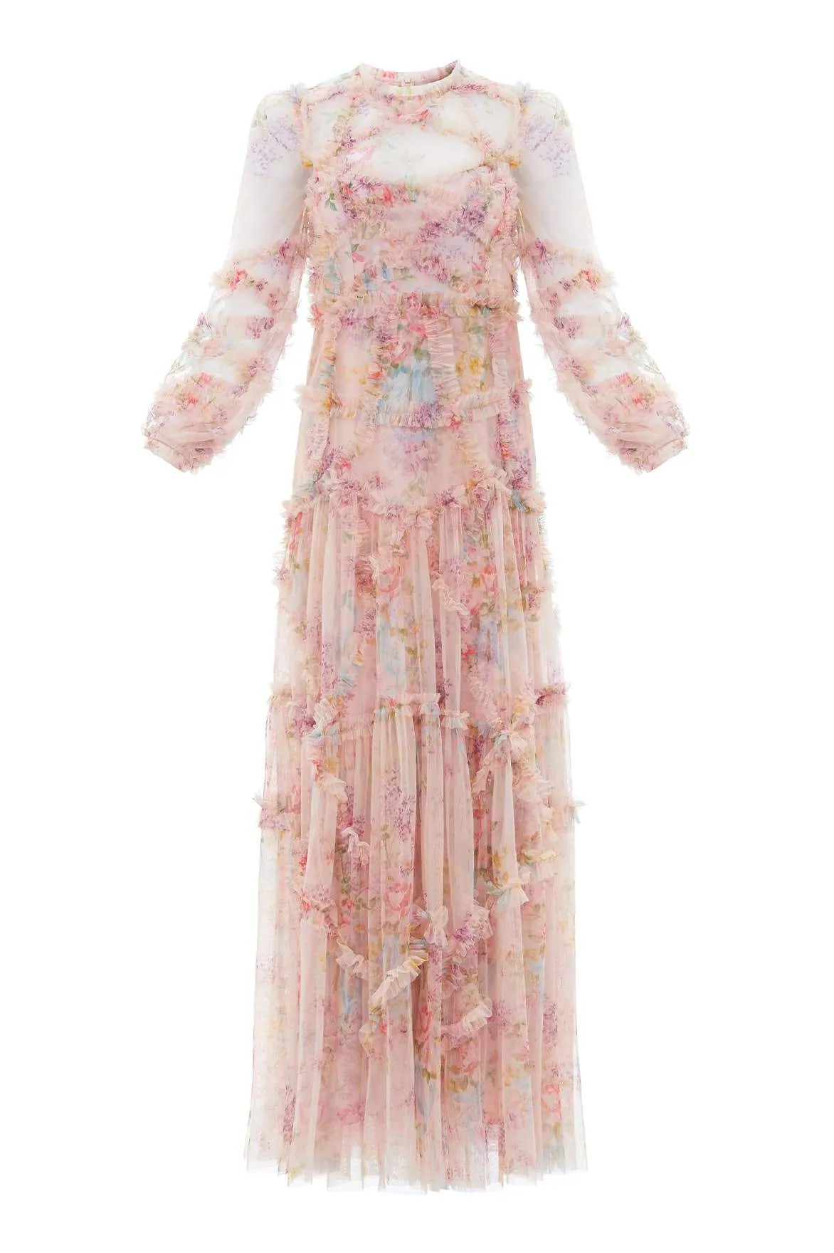 Warm Undertone Machine-washable Floral Diamond Ruffle Gown
