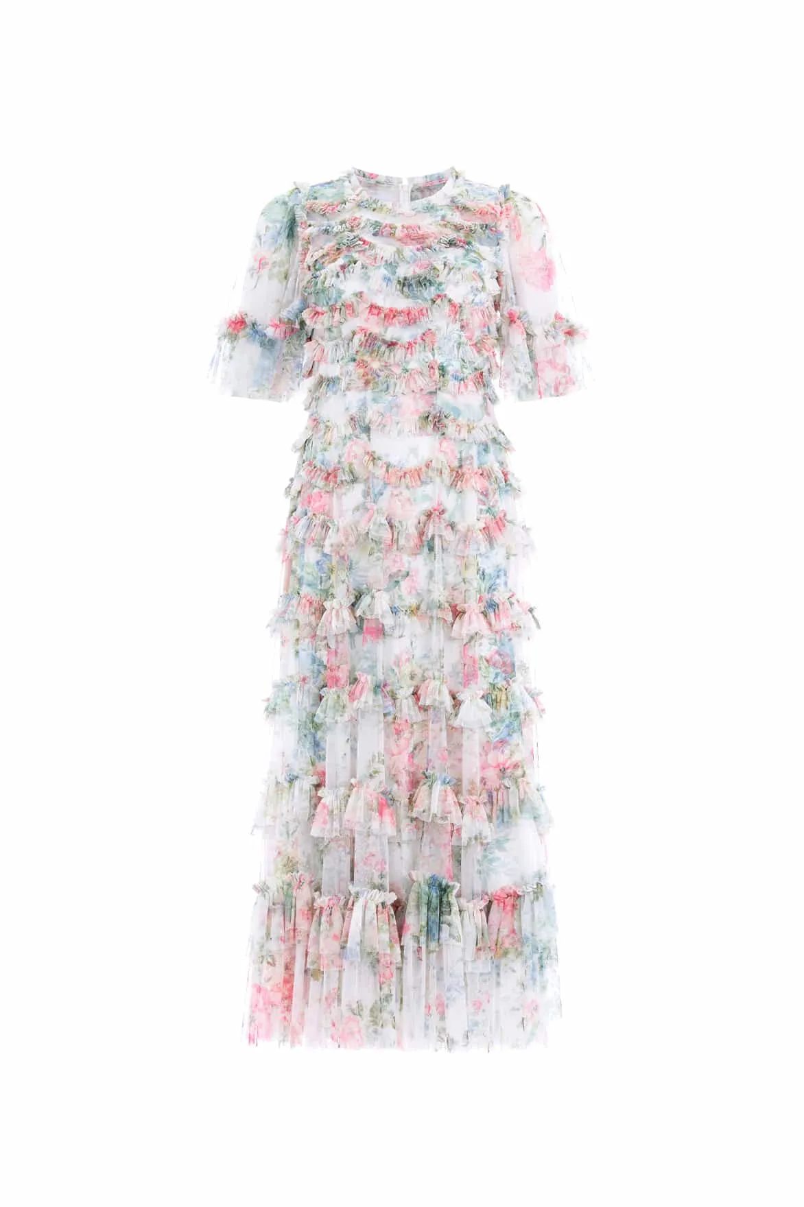 Summer Ease Light Base Floral Romance Round Neck Ballerina Dress