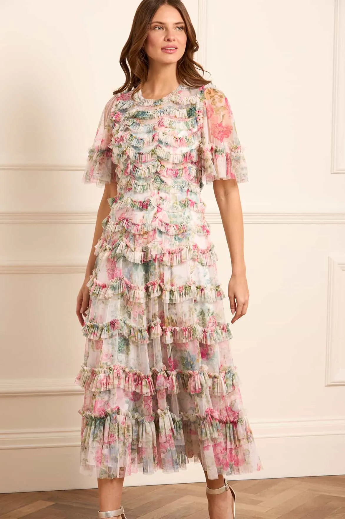 Fluid Cut Work Comfort Floral Romance Round Neck Ballerina Dress