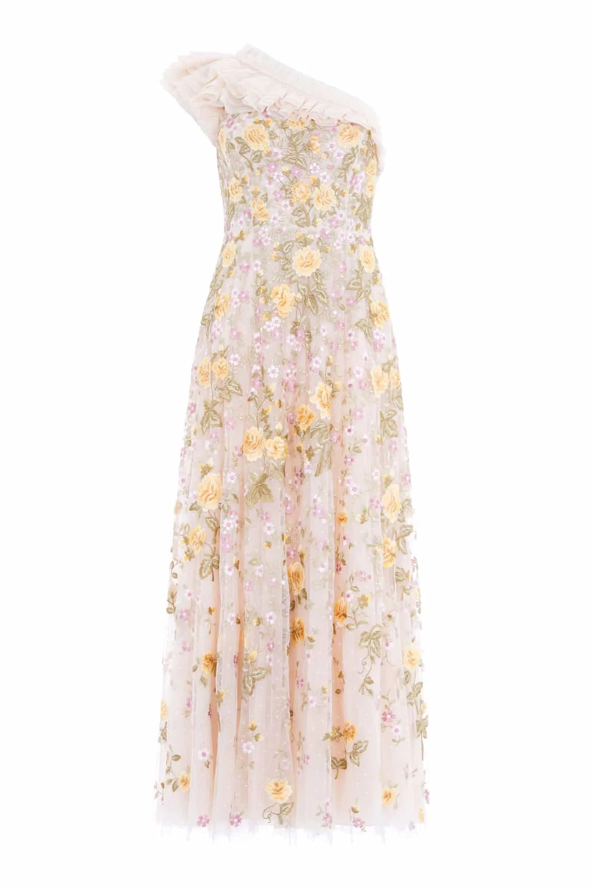 Front-Zip Casual Waist Florine One-Shoulder Ankle Gown