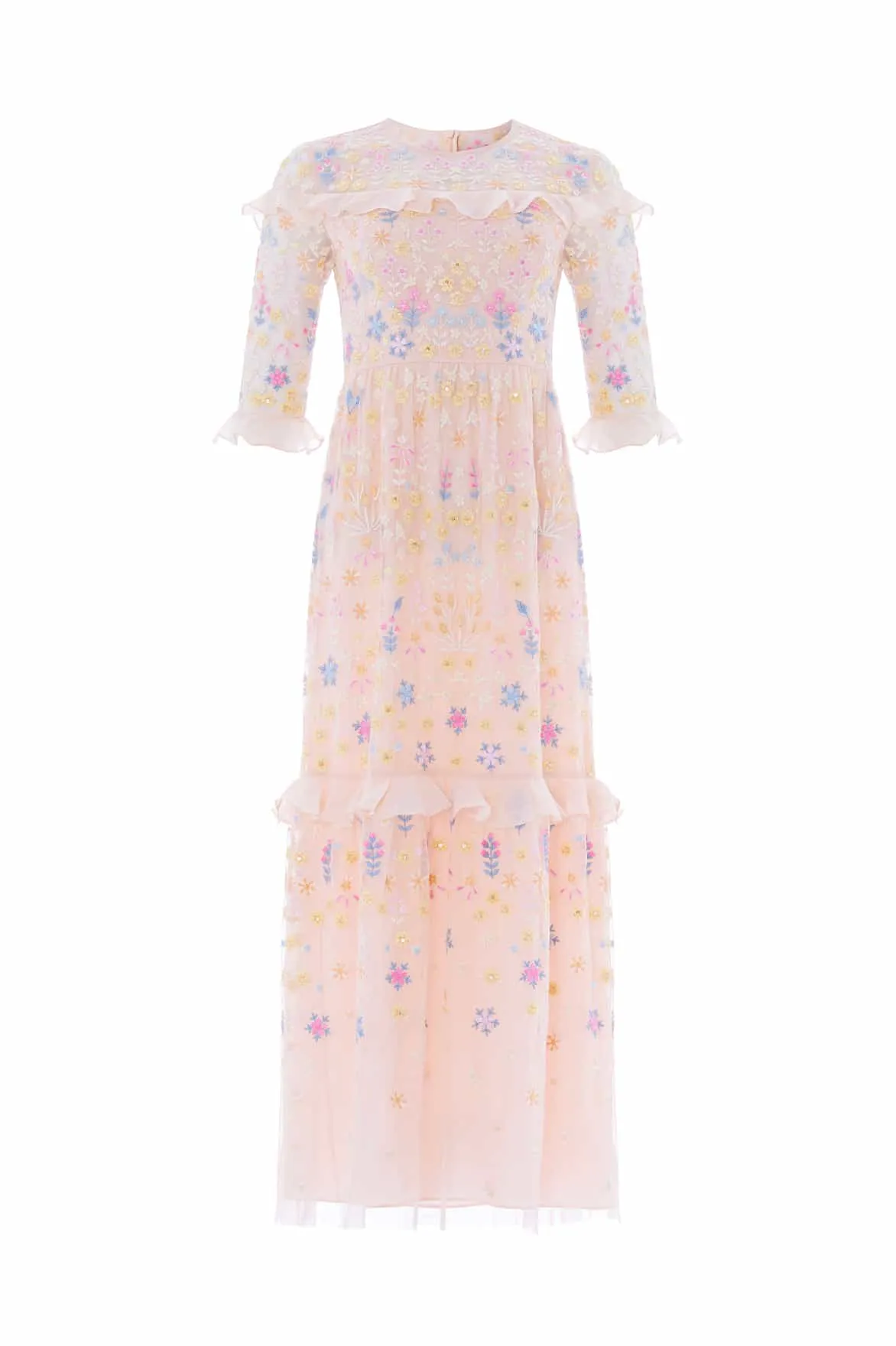 Clean Chic Flowerbed Embroidery Ankle Gown