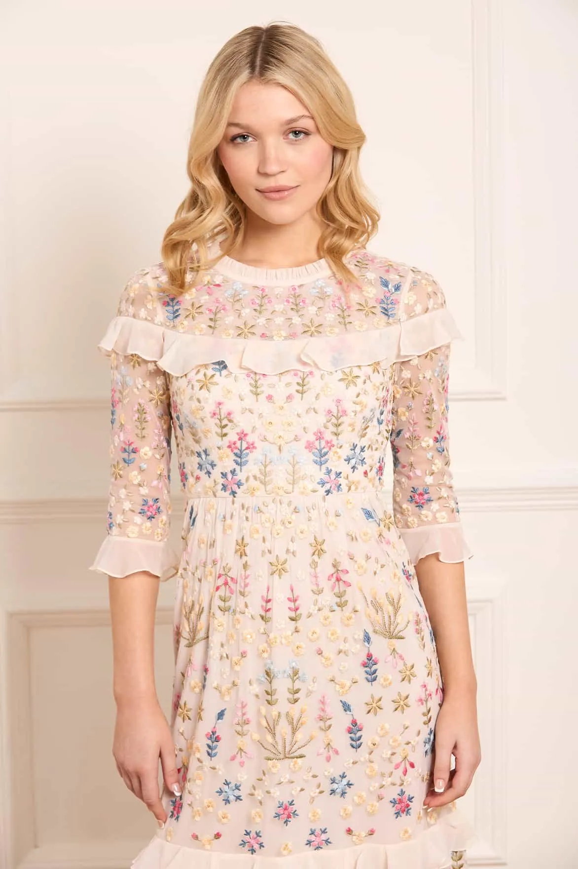 Eye Appeal Casual and Comfy Flowerbed Embroidery Ankle Gown