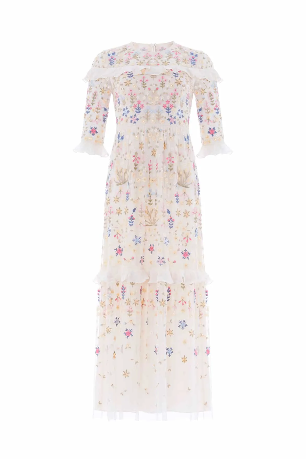 Flowerbed Embroidery Ankle Gown Cool Season