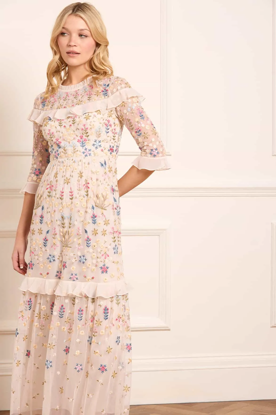Flowerbed Embroidery Ankle Gown Chic Tone Smart Vibe