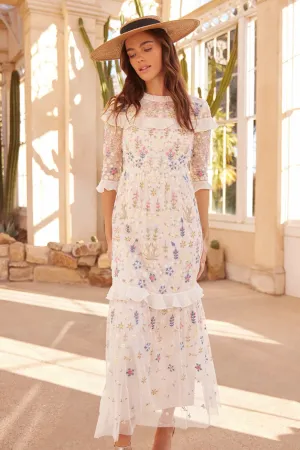 Lunch Date Influencer-Approved Flowerbed Embroidery Ankle Gown