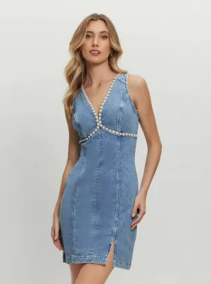 Blue Denim Ophelia Mini Dress Delicate Finish Layered Form