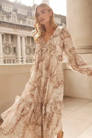 Flutter Chiffon Long Sleeve Ballerina Dress Event Favorite