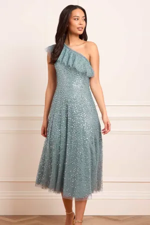 Dappled Sequin One-Shoulder Ballerina Dress summer breeze Sleek Outline
