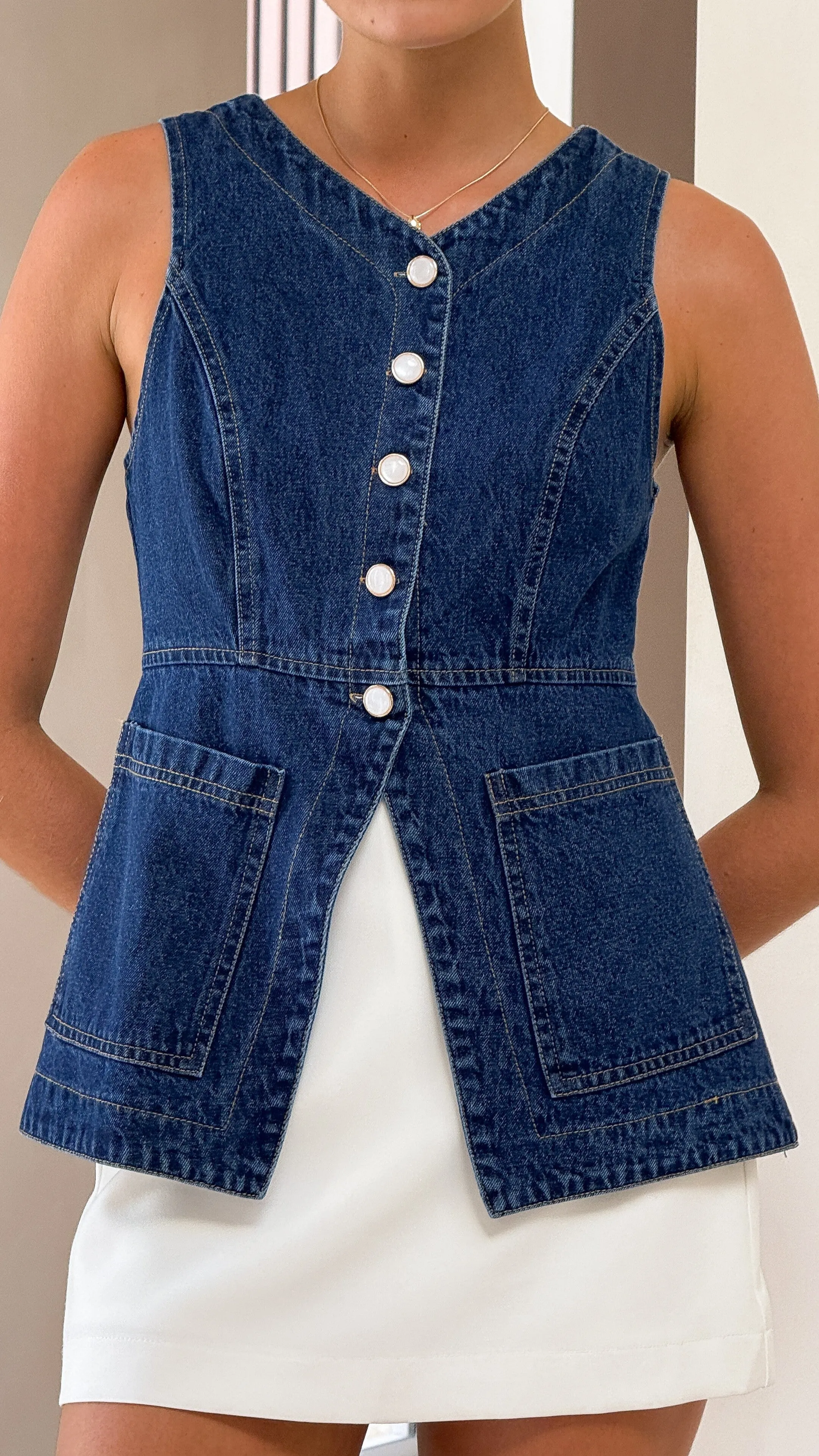 Olena Vest - Indigo Denim Inner Glow