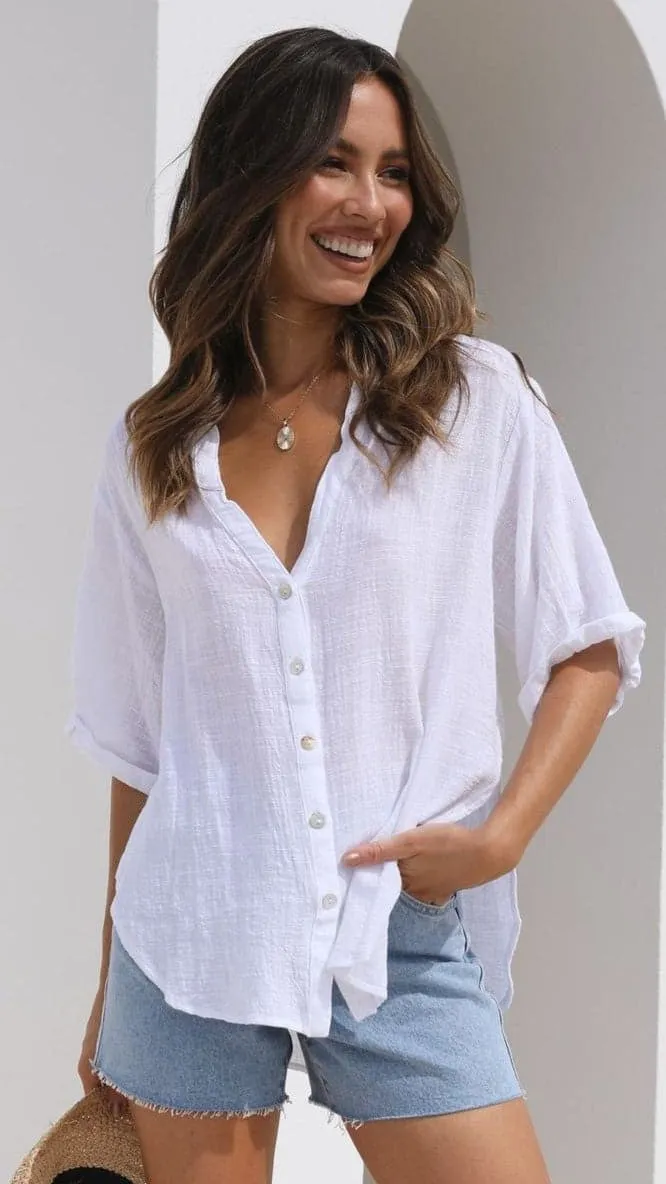 Casual Wear Casual Skirt Jaime Button Up Shirt - White