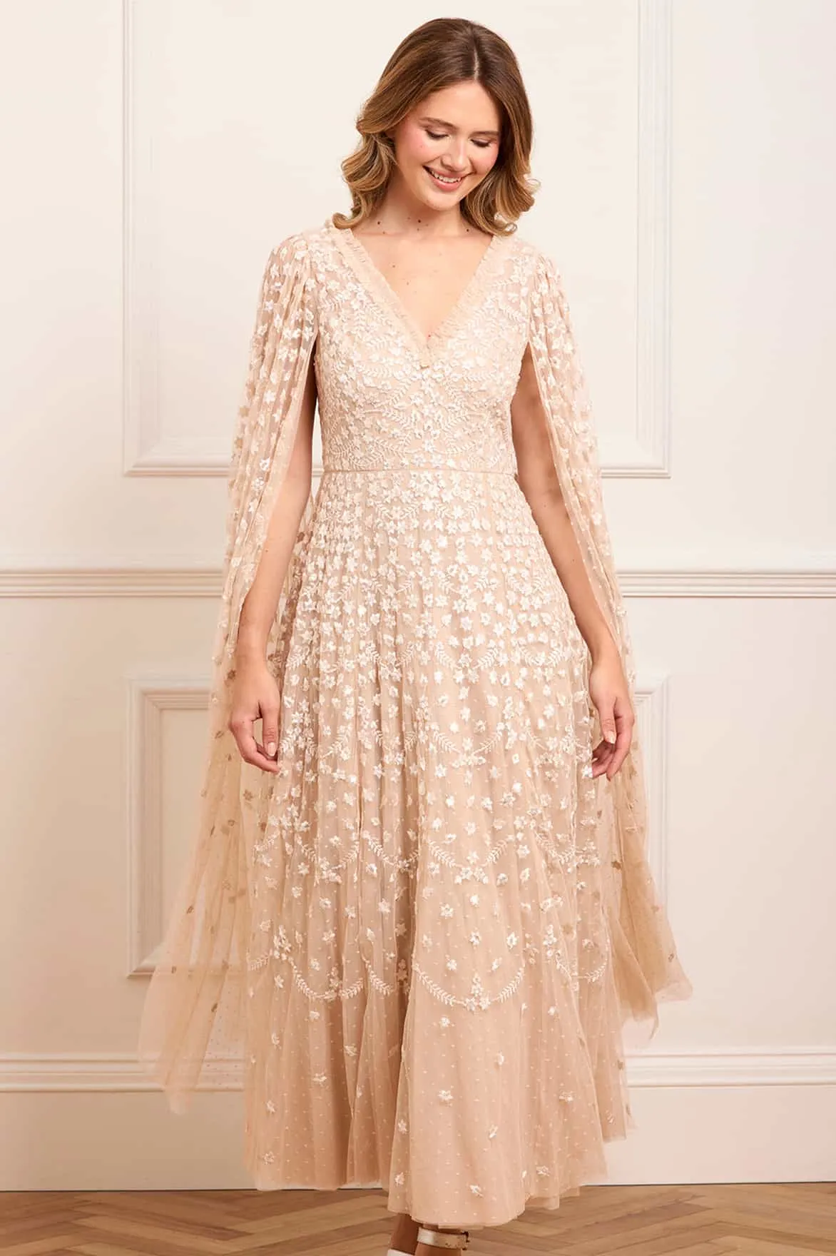 Clover Cape Sleeve Ankle Gown Relaxed Fit Design All-Day Comfort Wear