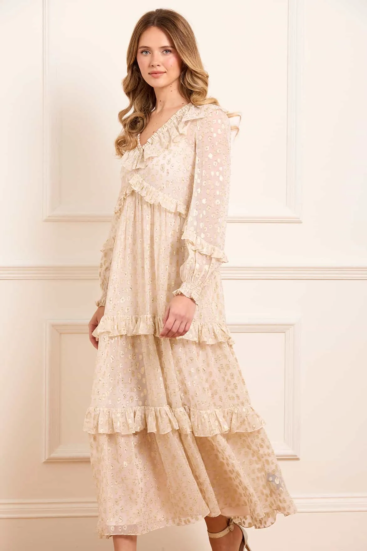 Clean Chic Scandi Light Cherie Lurex Ankle Gown