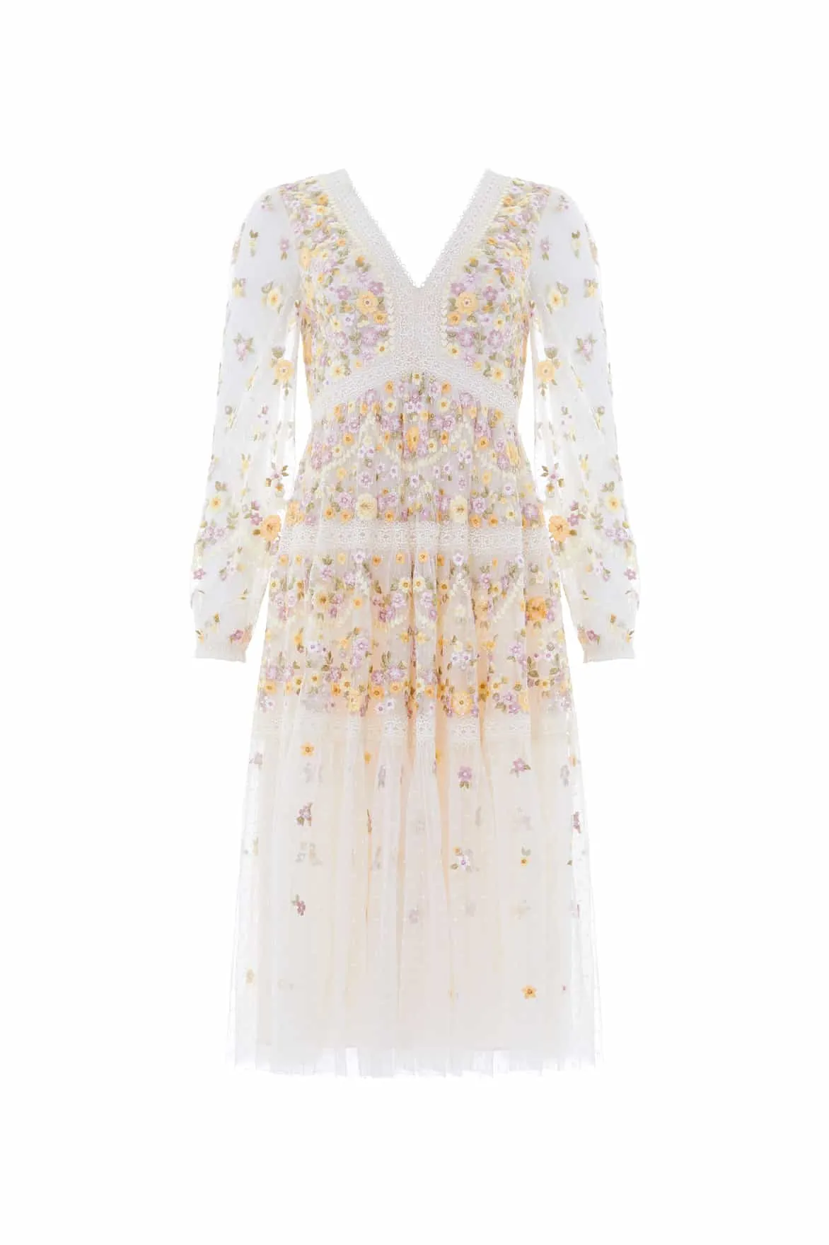 Elegant Tailoring Garland Ribbon Midaxi Dress