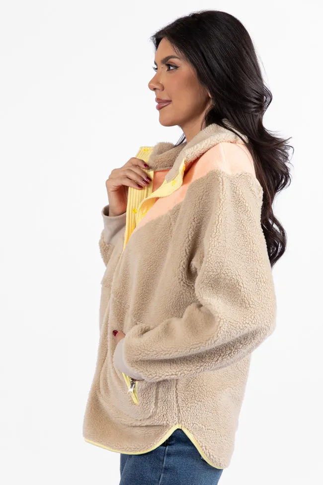 Lightweight insulation Good Feelings Beige Multi Colorblock Sherpa Pullover FINAL SALE