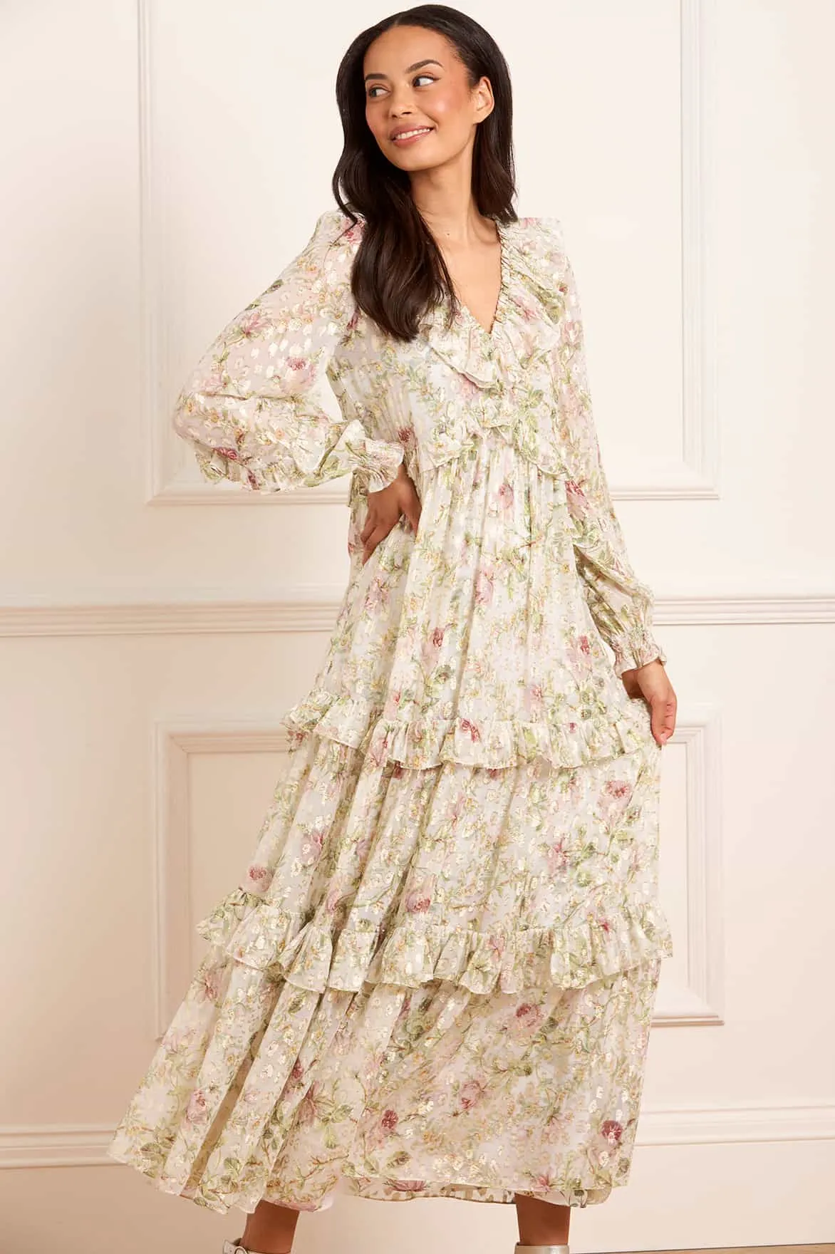 Timeless Fit Stain-Resistant Colette's Rose Cherie Lurex Ankle Gown