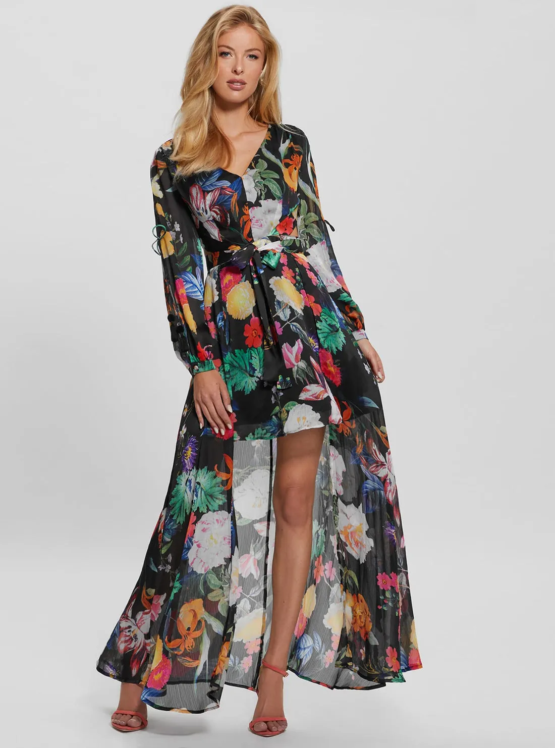 Side Ruching Eco Garden Print Farrah Maxi Dress