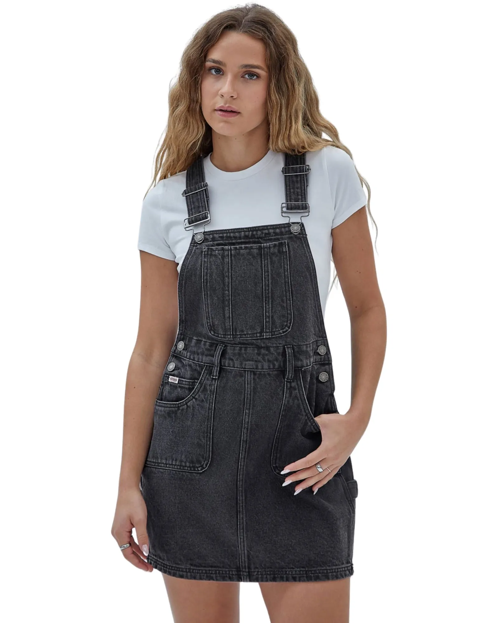 Guess Originals Black Overall Mini Dress Smooth Line Raglan-Sleeve