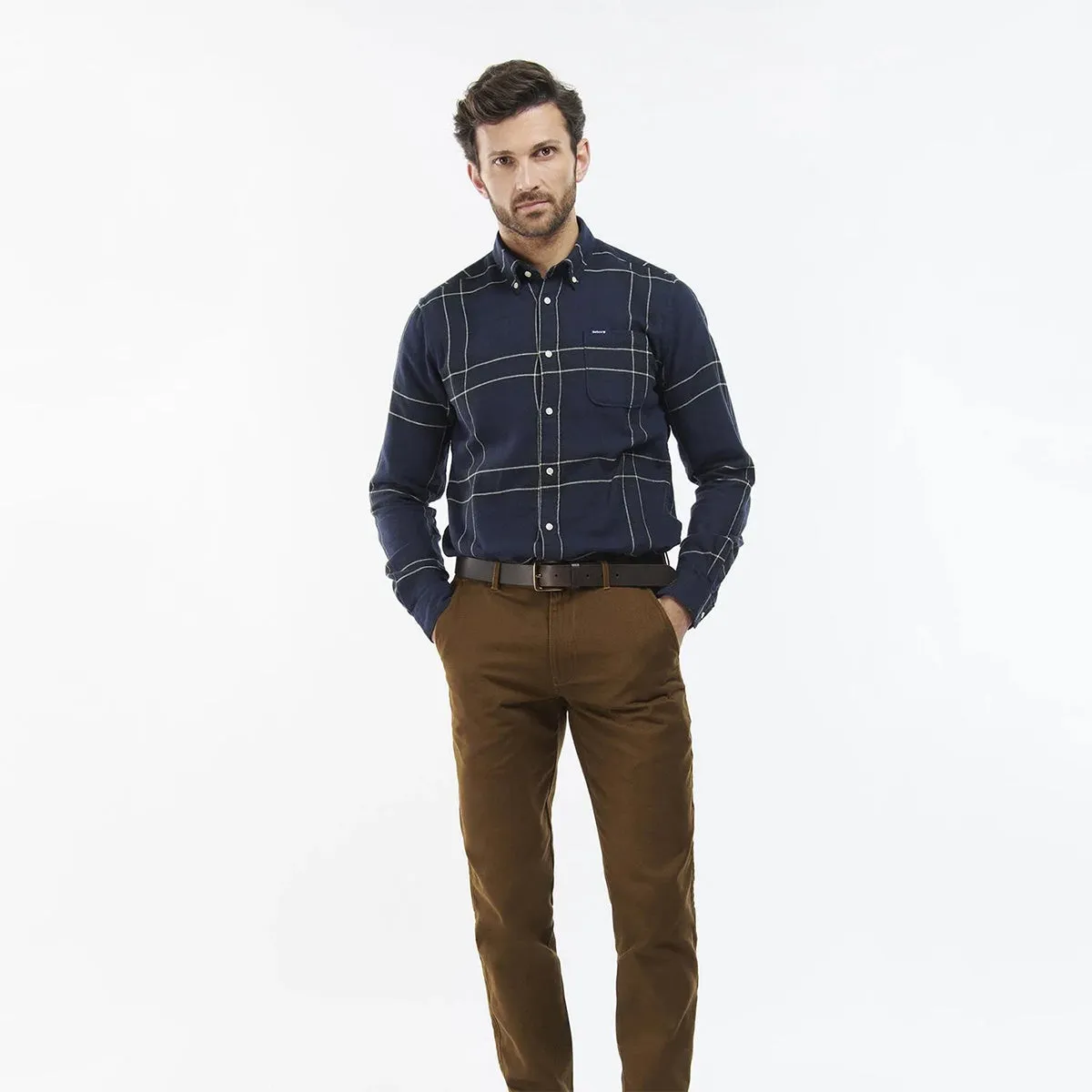 Barbour - Carter Tailored Fit Shirt in Navy Stretch Material Anti Pilling Treatment