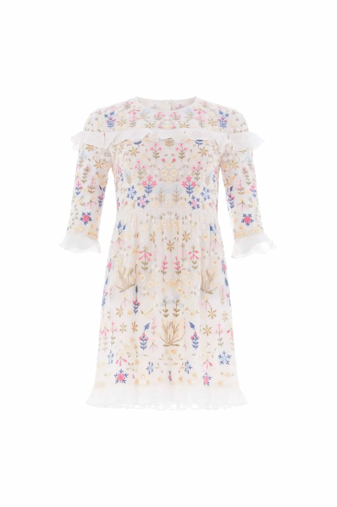 Calm Energy Perfect Shape Flowerbed Embroidery Mini Dress