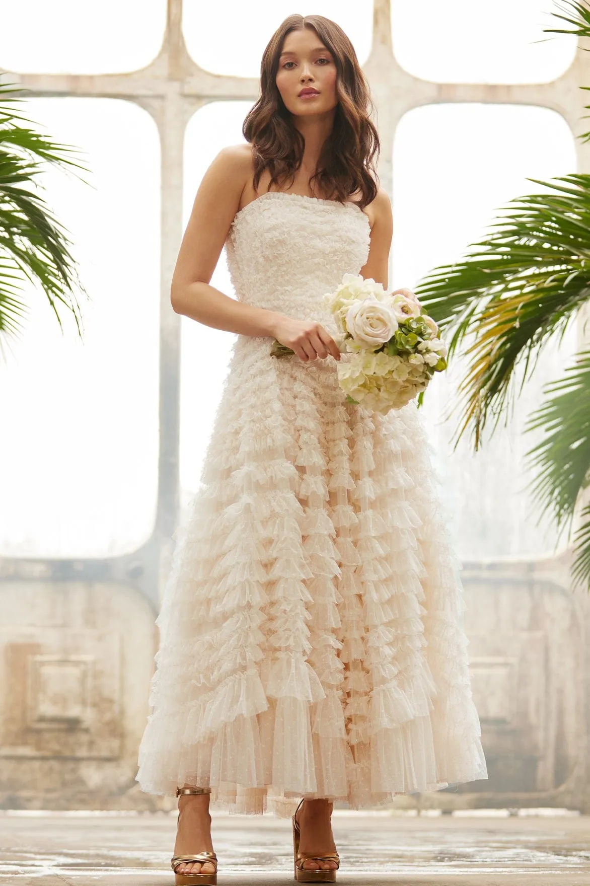 Simple Touch Hattie Ruffle Strapless Ankle Gown