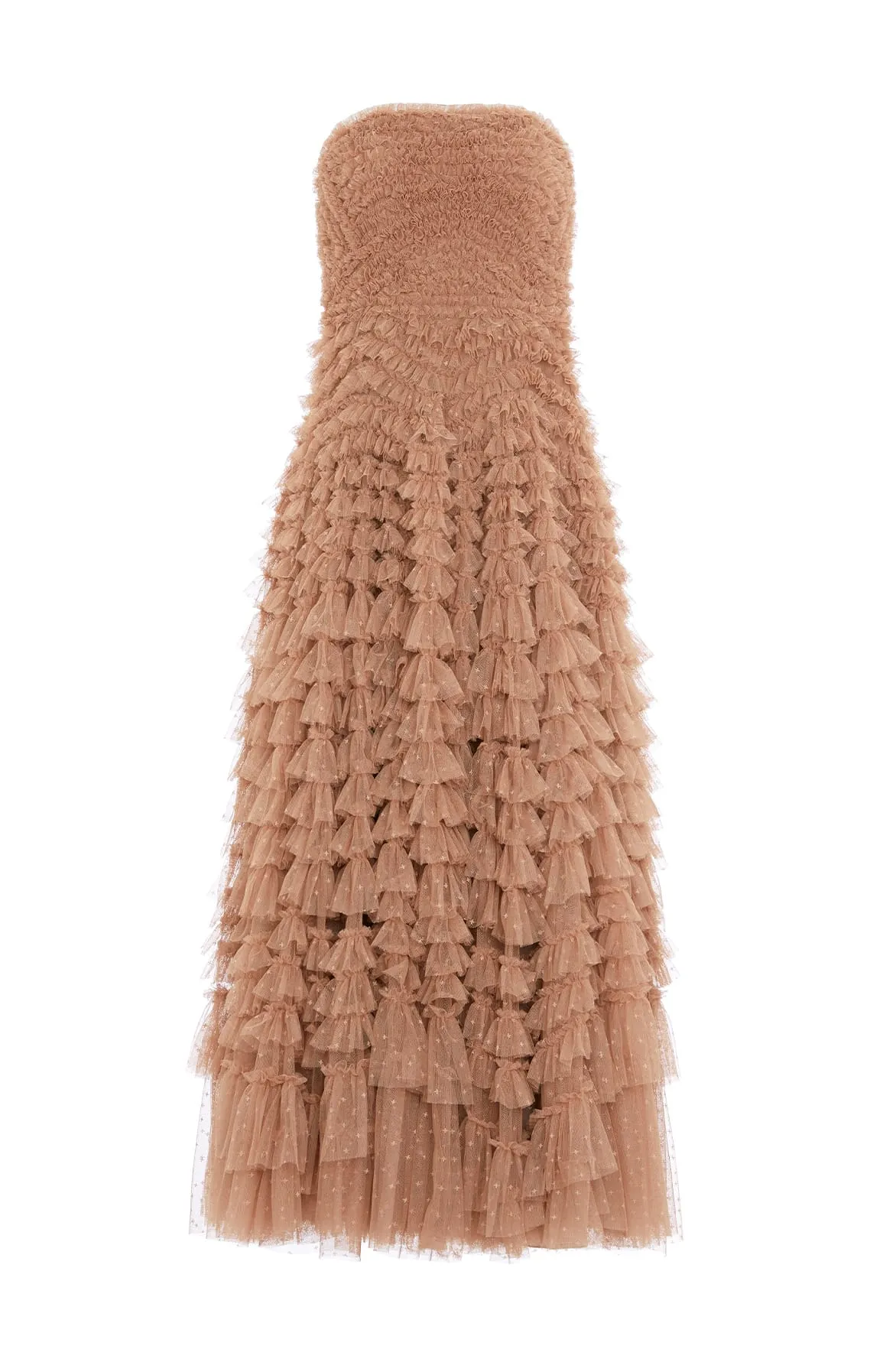 Hattie Ruffle Strapless Ankle Gown Cocktail Ready Effortless Layering