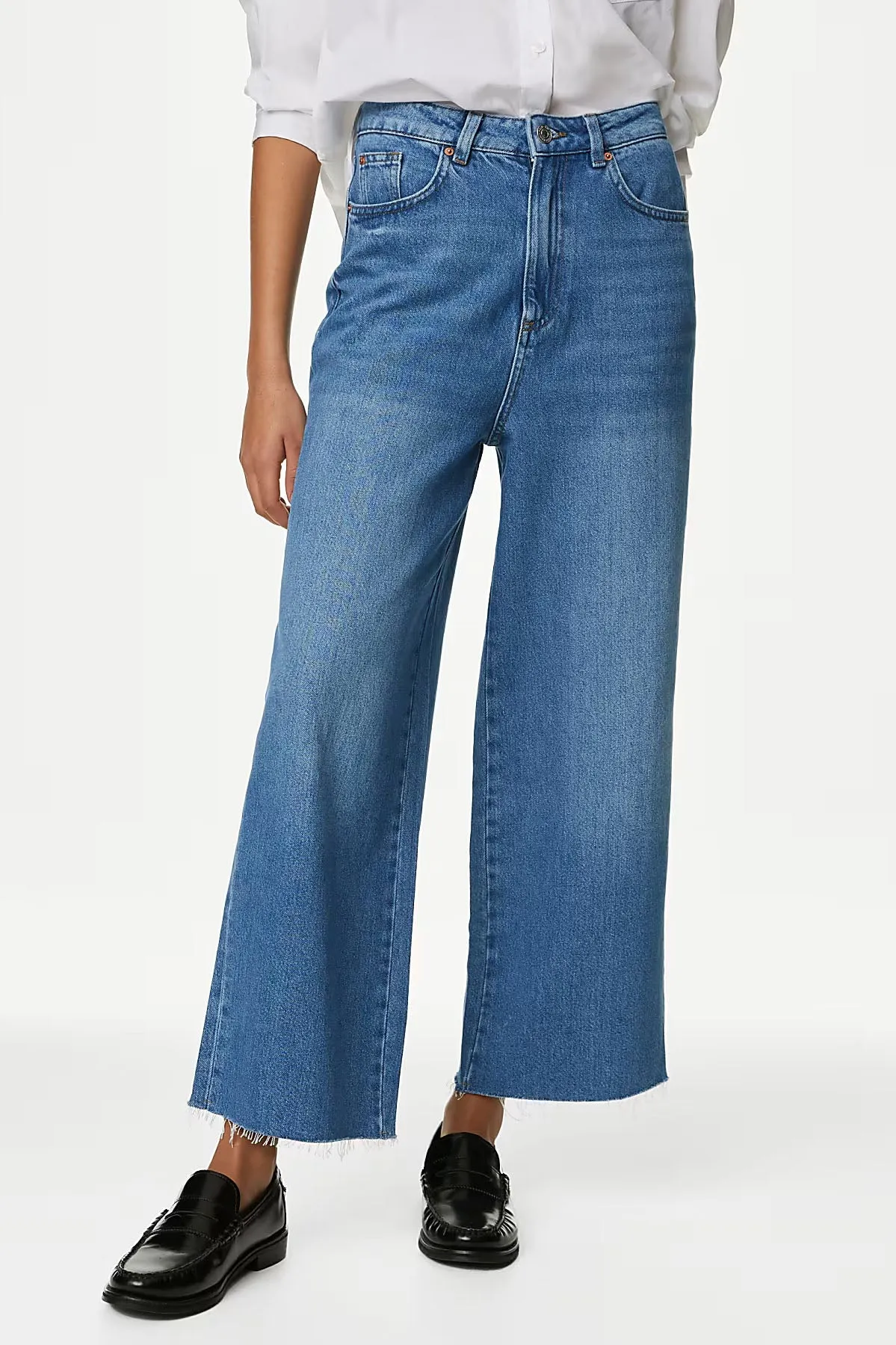 Fashionable Fit Anytime Fit High Waist Raw Hem Wide Leg Jeans