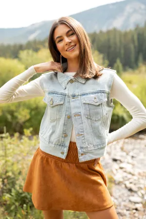 Hollie Cropped Denim Vest Crisp Detail Multi Pocket Functionality