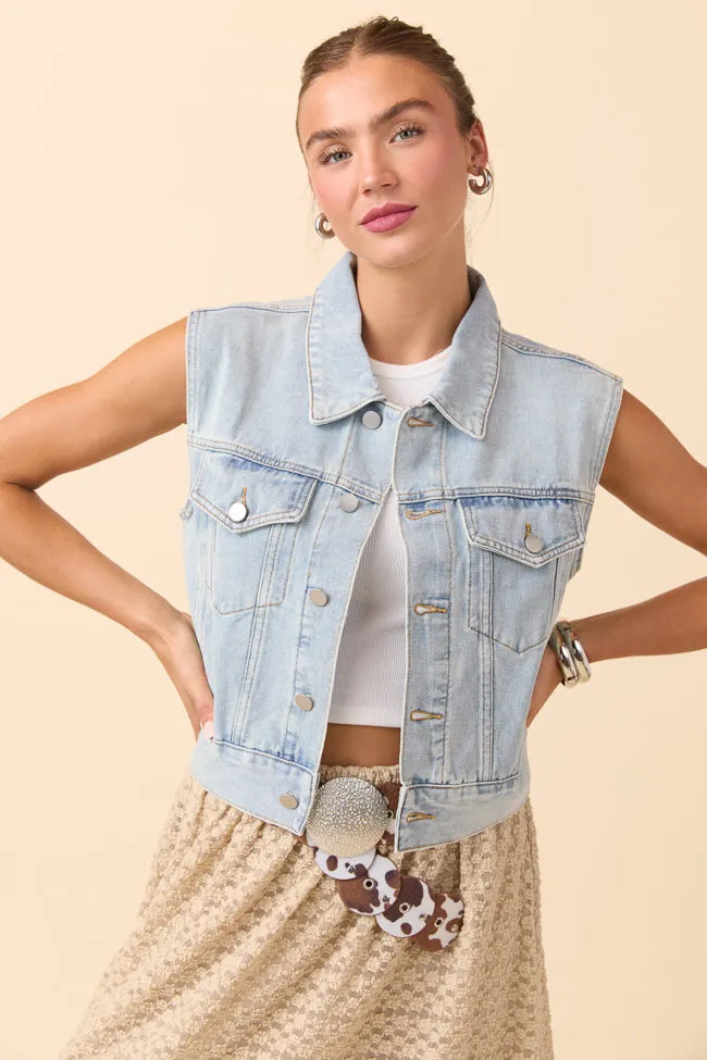 Hollie Cropped Denim Vest Polished Casual