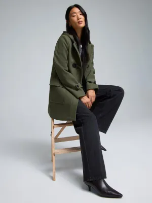 Durable Outer Layer Hooded Faux Wool Trench Coat