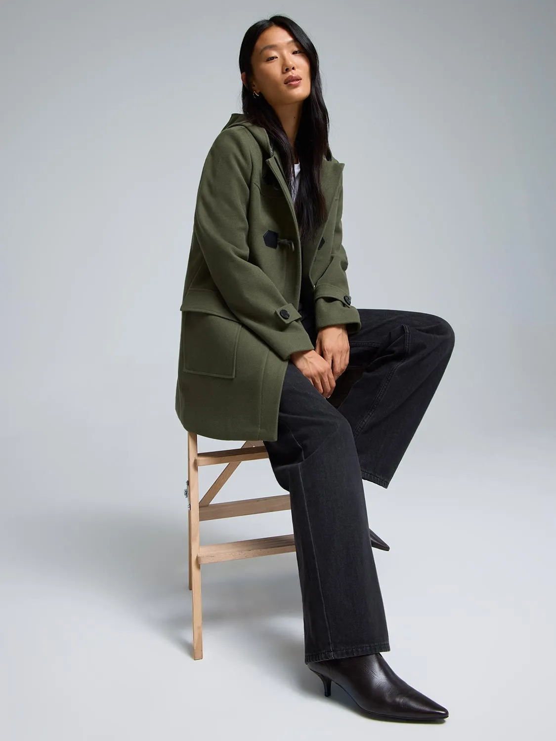 Moisture Managing Layer Cool Climate Hooded Faux Wool Trench Coat