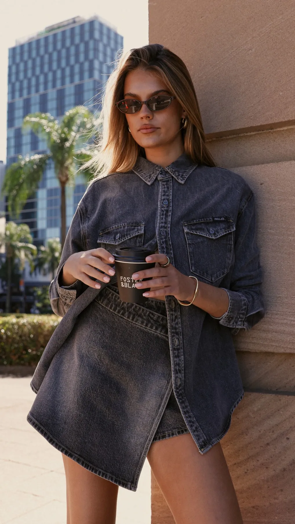 Rollas Classic Denim Shirt - Black Stone Open Heart